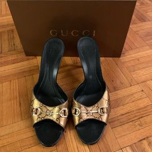 Bronze Metallic Gucci Mules